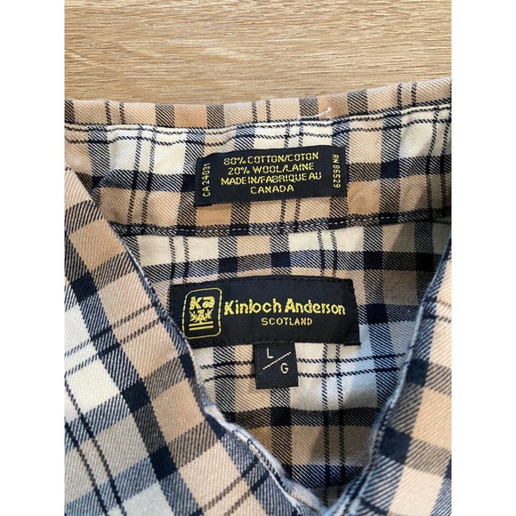 Kinloch Anderson Shirt Large L Brown Plaid Button Up Flannel Mens Wool Cotton - Picture 5 of 7